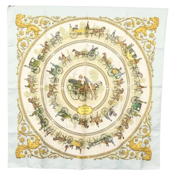 HERMES Carre 90 Scarf Silk Light Blue Auth ki5975 - Picture 1 of 15